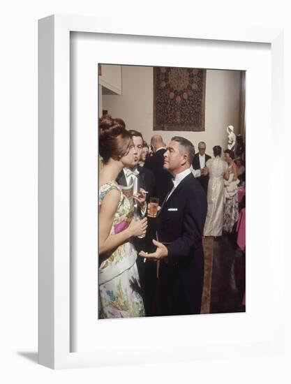 Museum Director Richard F. Brown Talking to Attendees of Los Angeles Museum of Art Opening-Ralph Crane-Framed Photographic Print