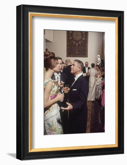 Museum Director Richard F. Brown Talking to Attendees of Los Angeles Museum of Art Opening-Ralph Crane-Framed Photographic Print