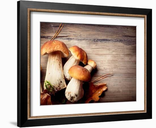 Mushroom Boletus over Wooden Background-Subbotina Anna-Framed Photographic Print