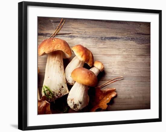 Mushroom Boletus over Wooden Background-Subbotina Anna-Framed Photographic Print