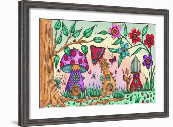 Mushroom Houses Coloured-Delyth Angharad-Framed Giclee Print