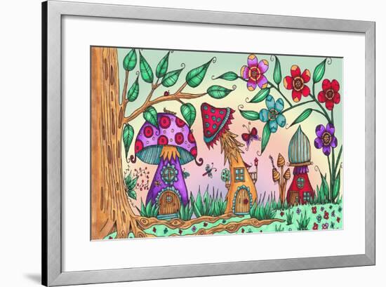 Mushroom Houses Coloured-Delyth Angharad-Framed Giclee Print