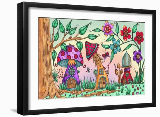 Mushroom Houses Coloured-Delyth Angharad-Framed Giclee Print