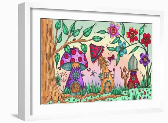 Mushroom Houses Coloured-Delyth Angharad-Framed Giclee Print