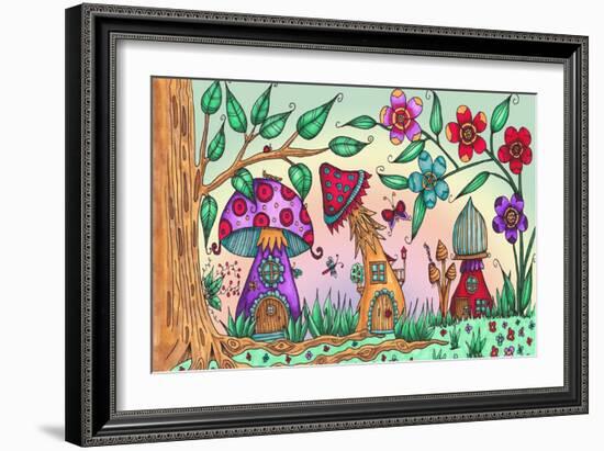 Mushroom Houses Coloured-Delyth Angharad-Framed Giclee Print