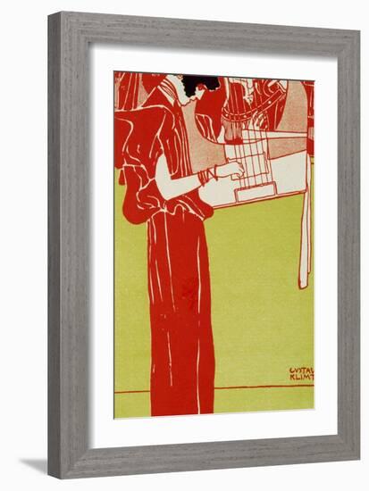 Music, A Woman Playing the Lyre-Gustav Klimt-Framed Giclee Print