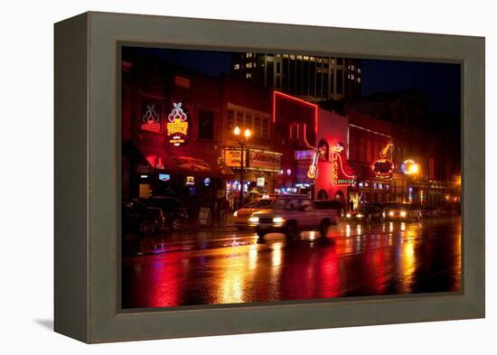 Music Bars at Night on Main Street in Nashville Tennessee-null-Framed Premier Image Canvas