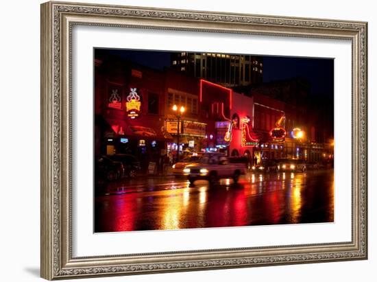 Music Bars at Night on Main Street in Nashville Tennessee-null-Framed Photographic Print