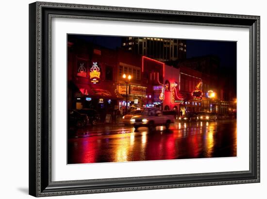 Music Bars at Night on Main Street in Nashville Tennessee-null-Framed Photographic Print