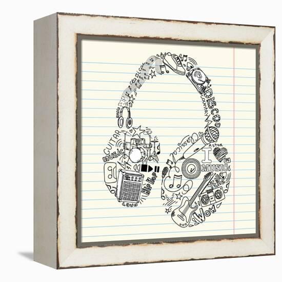 Music Doodles In The Shape Of A Earphones-Alisa Foytik-Framed Stretched Canvas