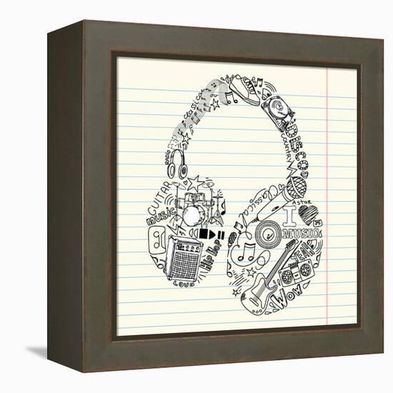 Music Doodles In The Shape Of A Earphones-Alisa Foytik-Framed Stretched Canvas