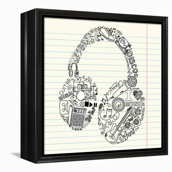 Music Doodles In The Shape Of A Earphones-Alisa Foytik-Framed Stretched Canvas
