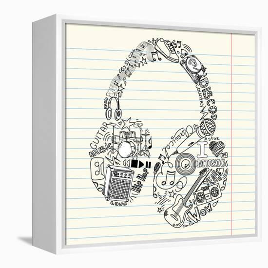 Music Doodles In The Shape Of A Earphones-Alisa Foytik-Framed Stretched Canvas