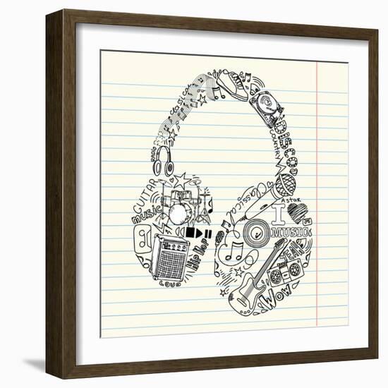 Music Doodles In The Shape Of A Earphones-Alisa Foytik-Framed Premium Giclee Print