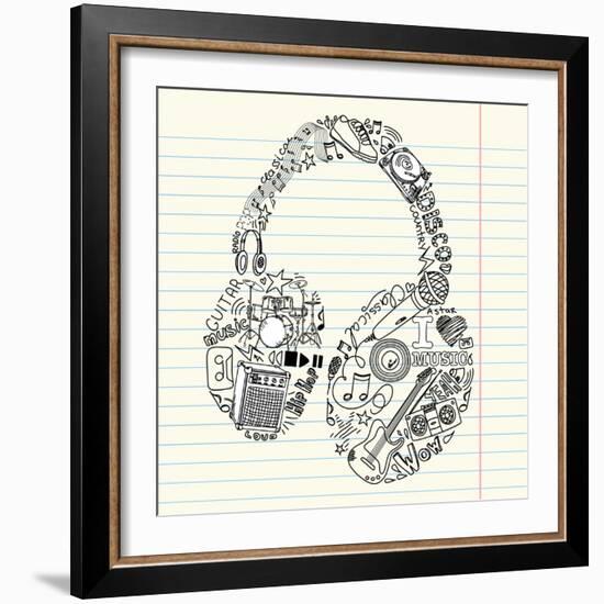 Music Doodles In The Shape Of A Earphones-Alisa Foytik-Framed Premium Giclee Print