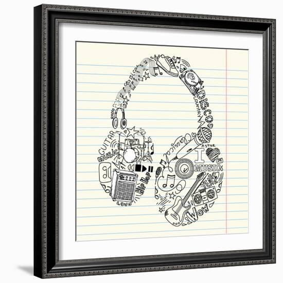 Music Doodles In The Shape Of A Earphones-Alisa Foytik-Framed Premium Giclee Print