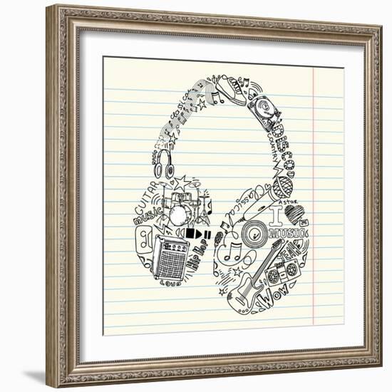 Music Doodles In The Shape Of A Earphones-Alisa Foytik-Framed Art Print