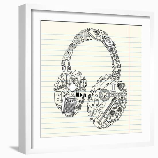 Music Doodles In The Shape Of A Earphones-Alisa Foytik-Framed Art Print