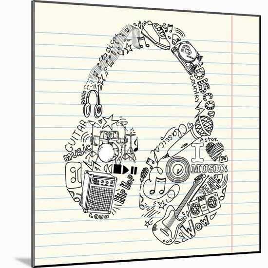 Music Doodles In The Shape Of A Earphones-Alisa Foytik-Mounted Art Print