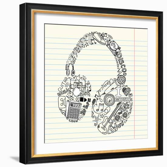 Music Doodles In The Shape Of A Earphones-Alisa Foytik-Framed Art Print