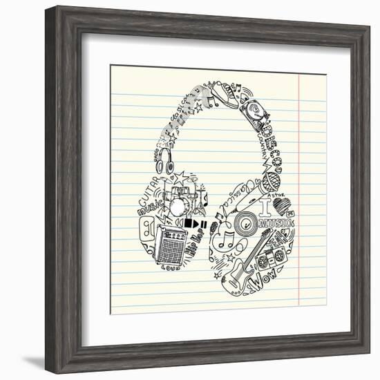 Music Doodles In The Shape Of A Earphones-Alisa Foytik-Framed Art Print