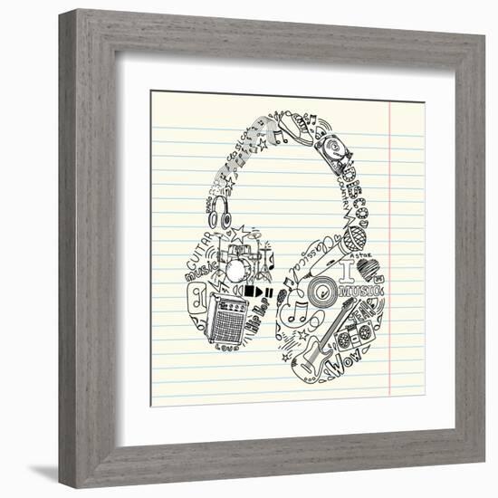 Music Doodles In The Shape Of A Earphones-Alisa Foytik-Framed Art Print