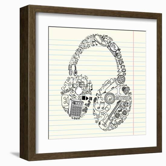 Music Doodles In The Shape Of A Earphones-Alisa Foytik-Framed Art Print