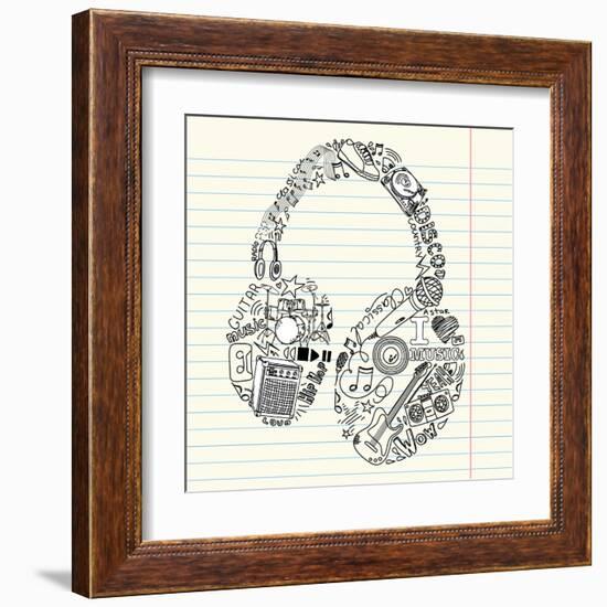 Music Doodles In The Shape Of A Earphones-Alisa Foytik-Framed Art Print