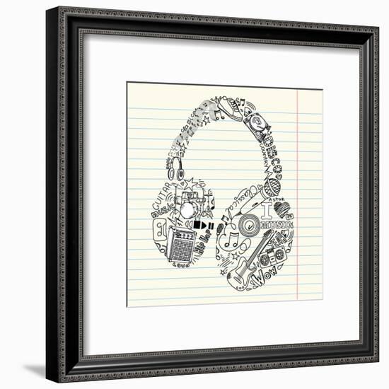 Music Doodles In The Shape Of A Earphones-Alisa Foytik-Framed Art Print