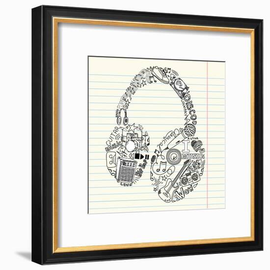 Music Doodles In The Shape Of A Earphones-Alisa Foytik-Framed Art Print