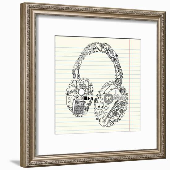 Music Doodles In The Shape Of A Earphones-Alisa Foytik-Framed Art Print