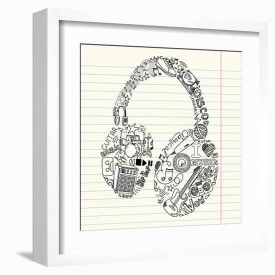 Music Doodles In The Shape Of A Earphones-Alisa Foytik-Framed Art Print