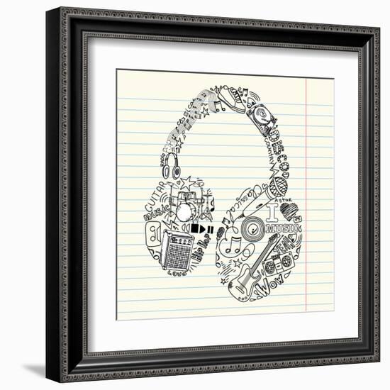 Music Doodles In The Shape Of A Earphones-Alisa Foytik-Framed Art Print