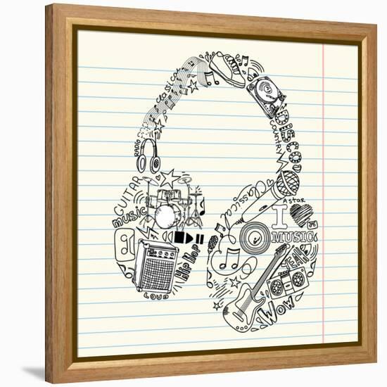 Music Doodles In The Shape Of A Earphones-Alisa Foytik-Framed Stretched Canvas