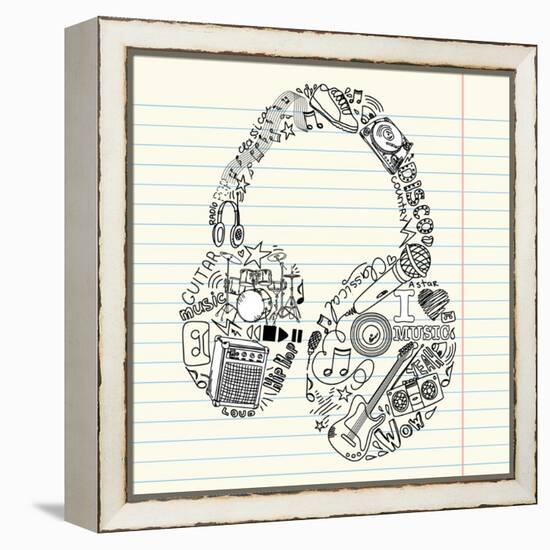 Music Doodles In The Shape Of A Earphones-Alisa Foytik-Framed Stretched Canvas