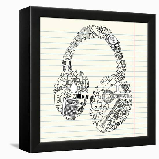 Music Doodles In The Shape Of A Earphones-Alisa Foytik-Framed Stretched Canvas