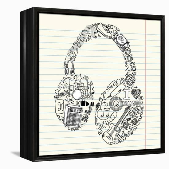 Music Doodles In The Shape Of A Earphones-Alisa Foytik-Framed Stretched Canvas