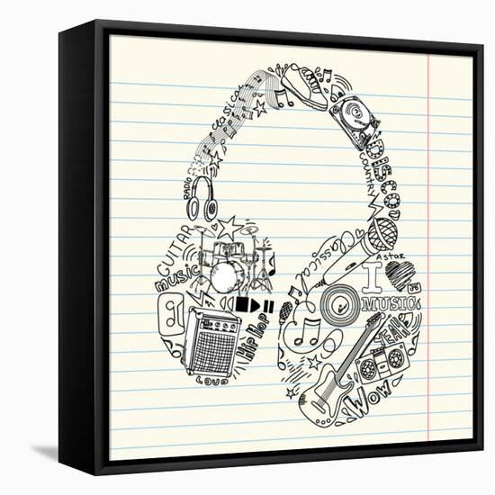 Music Doodles In The Shape Of A Earphones-Alisa Foytik-Framed Stretched Canvas