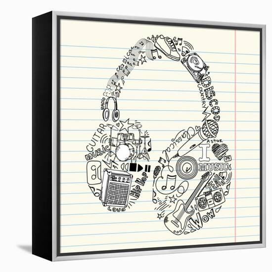 Music Doodles In The Shape Of A Earphones-Alisa Foytik-Framed Stretched Canvas