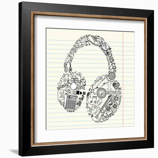 Music Doodles In The Shape Of A Earphones-Alisa Foytik-Framed Art Print