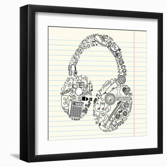 Music Doodles In The Shape Of A Earphones-Alisa Foytik-Framed Art Print