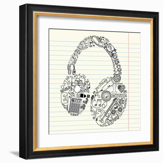 Music Doodles In The Shape Of A Earphones-Alisa Foytik-Framed Art Print