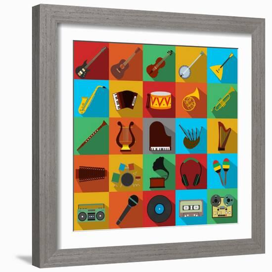 Music Flat Icons Set-Yulia Ryabokon-Framed Art Print