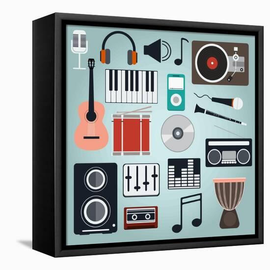 Music Instruments and Gadgets Big Icon Set-Frimufilms-Framed Stretched Canvas