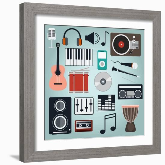 Music Instruments and Gadgets Big Icon Set-Frimufilms-Framed Art Print