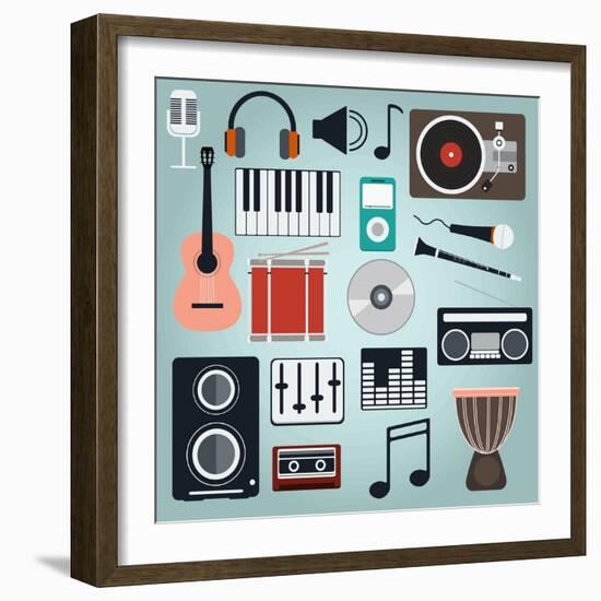 Music Instruments and Gadgets Big Icon Set-Frimufilms-Framed Art Print