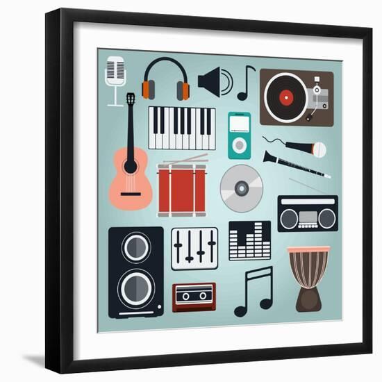 Music Instruments and Gadgets Big Icon Set-Frimufilms-Framed Art Print