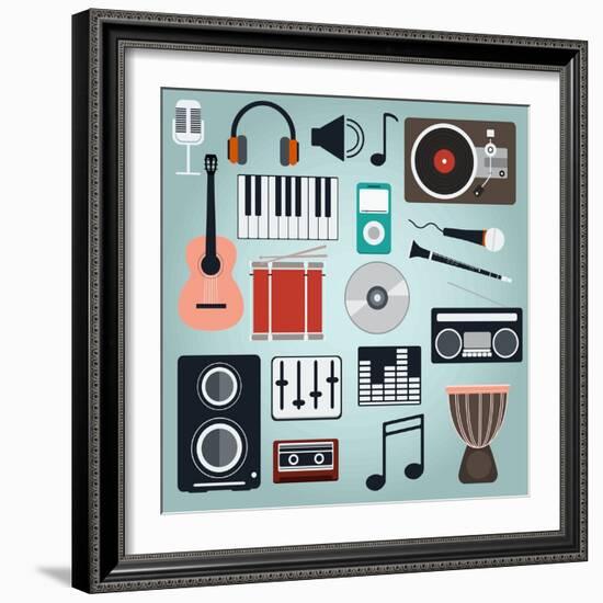 Music Instruments and Gadgets Big Icon Set-Frimufilms-Framed Art Print