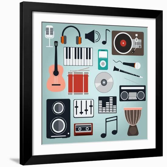 Music Instruments and Gadgets Big Icon Set-Frimufilms-Framed Giclee Print