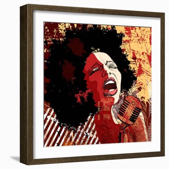 Music Jazz - Afro American Jazz Singer on Grunge Background - Vector Illustration-isaxar-Framed Art Print